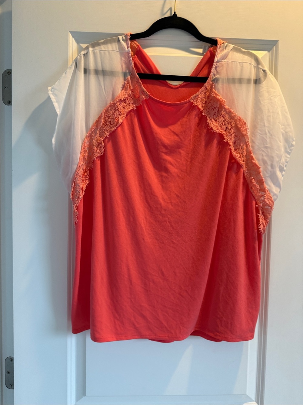 Cato Women's Coral Lace-Trim Short Sleeve Top Size 22/24